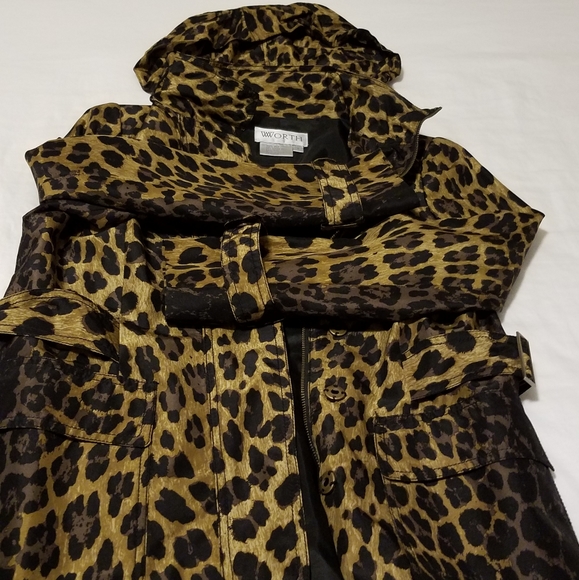 Silk animal print trench coat style jacket size 6 - Picture 2 of 9